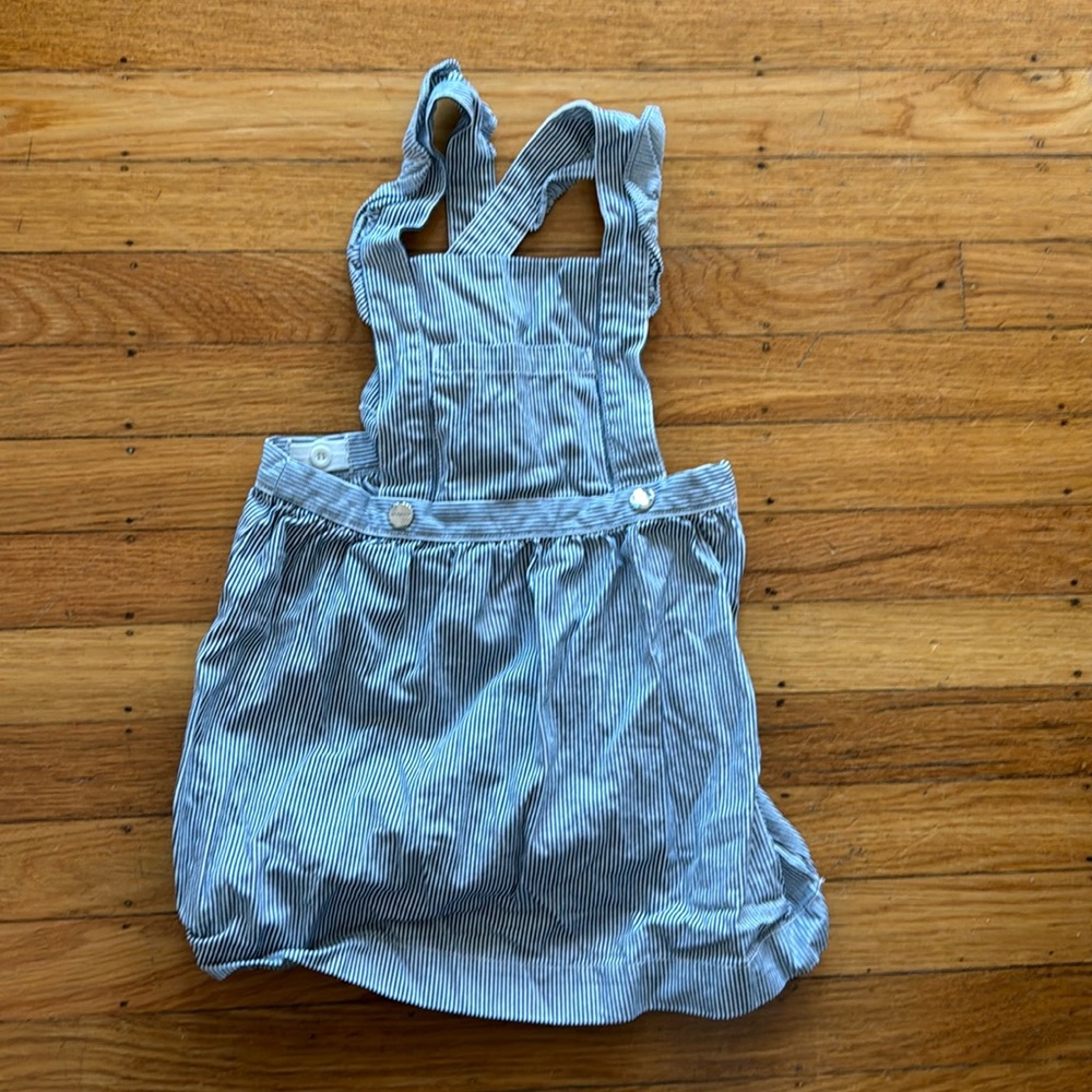 Jacadi overall dress with navy/white stripes